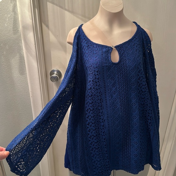 INC International Concepts Tops - Women’s could shoulder  blue shirt size extra large